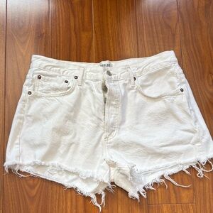 AGOLDE White Parker High Waisted Frayed Denim Shorts